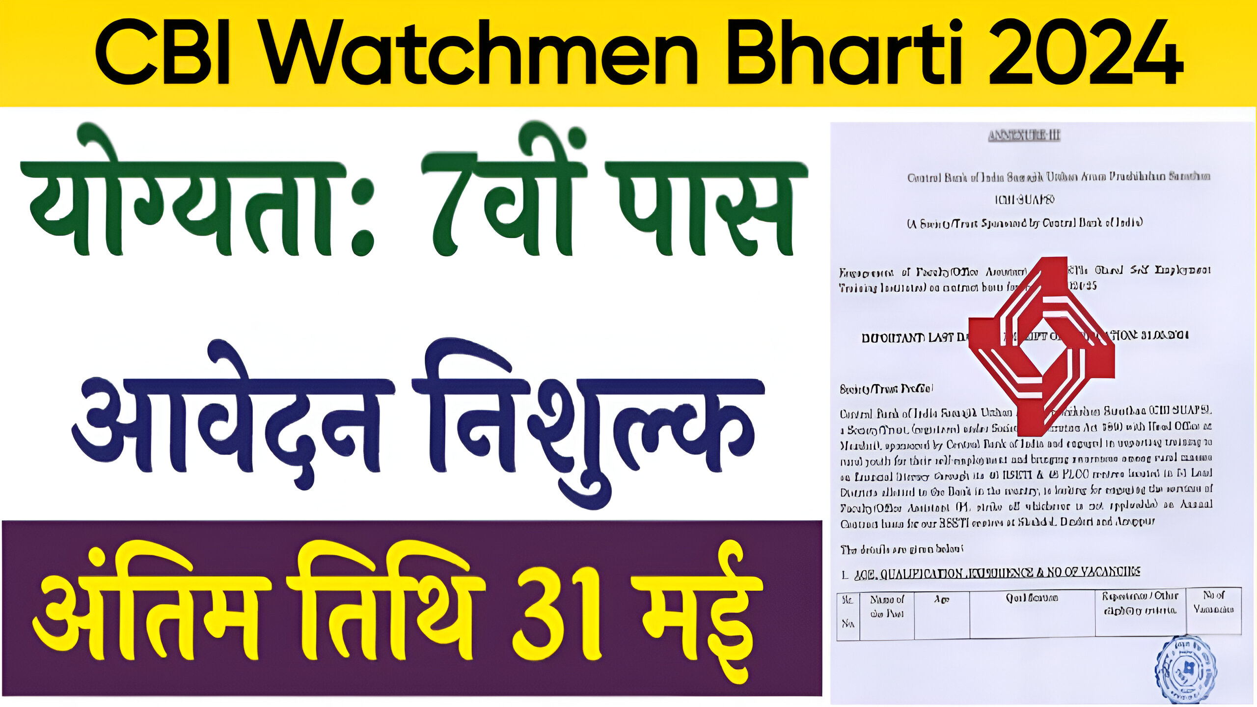 CBI Watchmen Bharti 2024